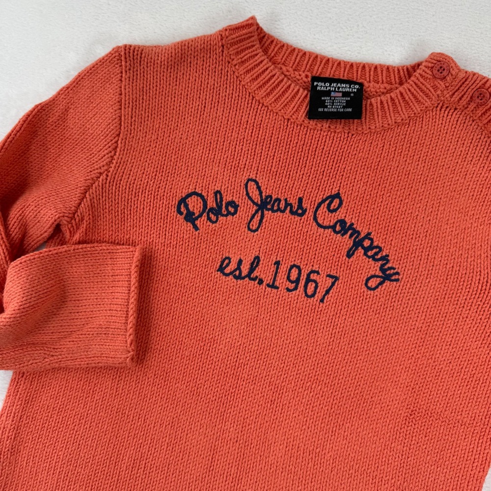Polo Jeans Co Ralph Lauren Orange Cotton Blend Knit Sweater S Shoulder Button‎